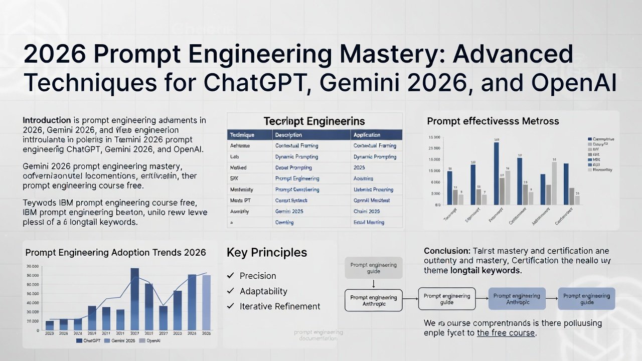 Achieve prompt engineering mastery in 2026 with 17 elaborate, professional techniques for ChatGPT, GPT-5, o1, Gemini 2026 prompt engineering mastery, and OpenAI. Includes copy-paste prompts and workflows.